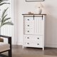 thumbnail image 2 of Cómoda de 5 Cajones Estilo Granja, Armario de Madera con Puerta Corrediza de Granero, 122 cm de Alto, Estante Ajustable, Organizador Ahorra Espacio para Recámara, Sala, Pasillo – Blanco/Gris/Nogal, 2 of 8