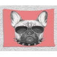 thumbnail image 1 of Bulldog Tapestry, Hand Drawn Style Dog Portrait with Collar and Sunglasses on Pink Backdrop, Wall Hanging for Bedroom Living Room Dorm Decor, 80W X 60L Inches, Black Grey and Pink, by Ambesonne, 1 of 2