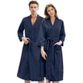 thumbnail image 2 of Bath Robe Soft Men Cotton Bath Robe Plus Size Towel Kimono Spa Lightweight Bathrobe Women Dressing Gown Sleepwear 3/4 Sleeve Loungewear with Pockets Navy M, 2 of 9