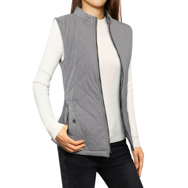 Chalecos de abrigo para mujer INSPIRE CHIC con cuello alto, chaleco acolchado con cremallera, 2XL, gris