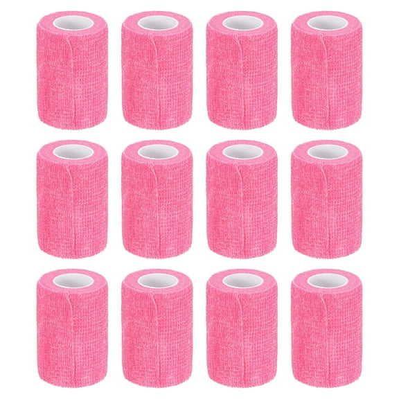 12 Rolls Adhesive Elastic Tape Elastic Bandage,3" x 5 Yards Wrap Stretch Wrist Knee Tape,Fluorescent Pink