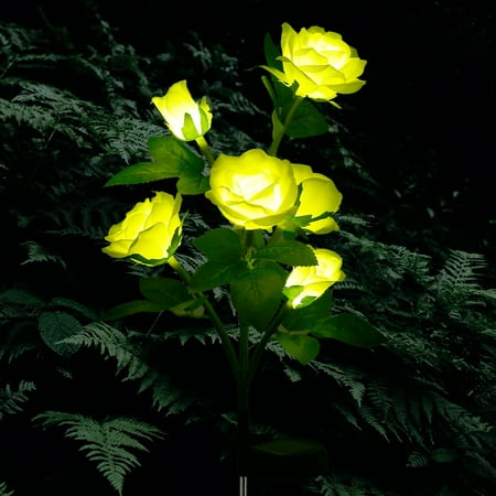 

Solar Flower Lights Outdoor Waterproof Decorative LED Solar Powered Stake Lights 6 Rose Flower 1 Pack Lights for Patio Pathway Courtyard Garden Lawn Yellow