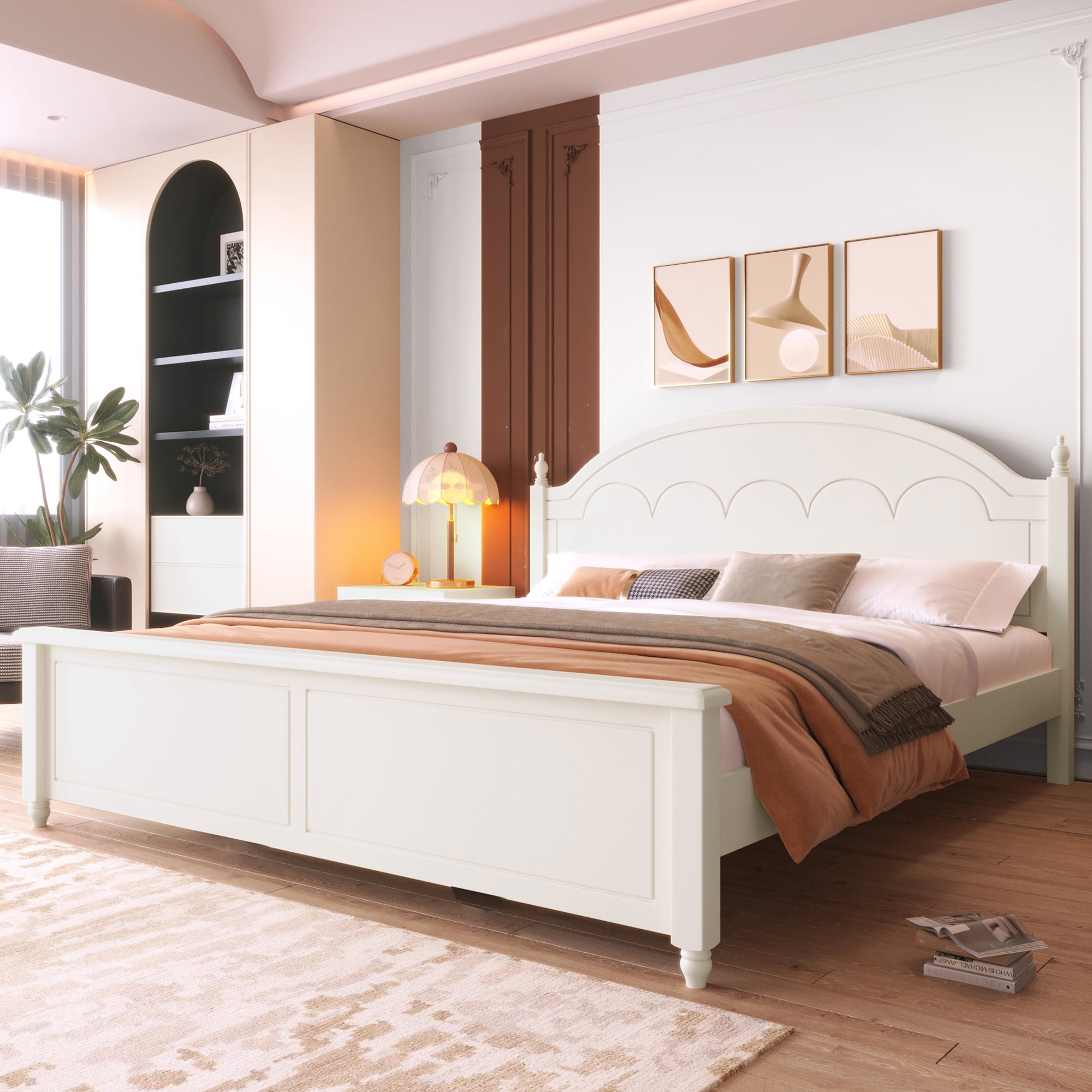 Euroco Wood King Size Platform Bed, White