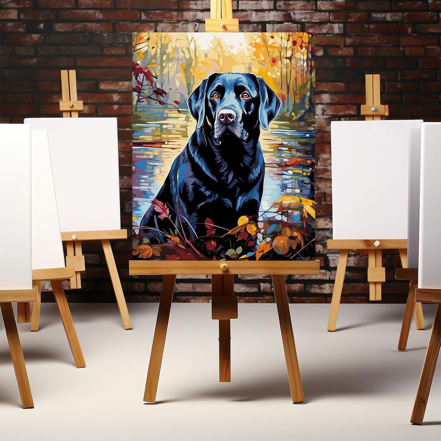 Paint by Numbers DIY Canvas Oil Painting Kit for Adults with Paint Brushes and Acrylic Paints, 16 X 20 Inch, Black Labrador Dog by The Lake,1 Color,16"x20"