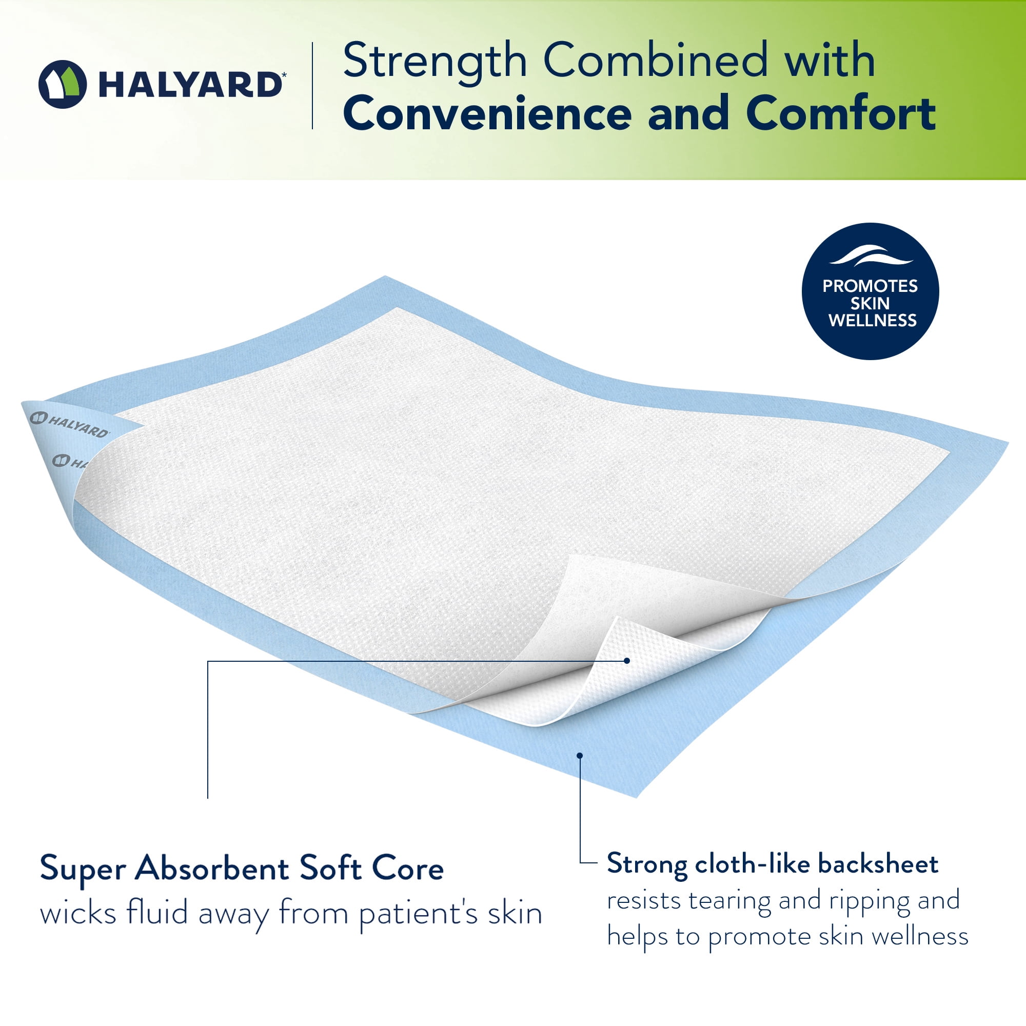 HALYARD Premium Disposable Underpads, 30 x 36 Inches Chux Pads - Blue, Case of 40 - Incontinence Bed Pads for Adults with Airlaid Core for Moisture and Odor Control