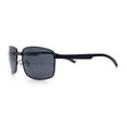 thumbnail image 6 of Polarized Mens Rectangular Metal Rim Gentlemanly Wrap Curved Sunglasses [All Black], 6 of 7