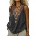 thumbnail image 4 of Women's Linen Embroidered Sleeveless V Neck Loose Tank Top Casual Blouse for Summer Layering, 4 of 8