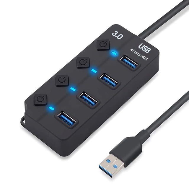 Hub USB Sendowtek Negro 3.0 Universal de 4 Puertos con Interruptores y LED