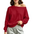 thumbnail image 2 of ZHYouNo Boundaries Womens Long Sleeve Sweatshirts Fleece Off Shoulder Casual Fall Winter Loose Fit Pullover Tops,Wine,Size L, 2 of 8