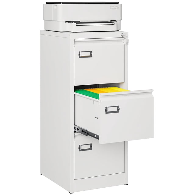 STANI 3 Drawer File Cabinets with Lock, Metal Filing Cabinet for Home Office, Steel Lockable Storage Cabinets to Hanging Letter/Legal/A4,Assembly Required(White)