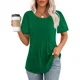 thumbnail image 3 of Tops de empalme de manga corta plisados para mujer, de Color sólido Jersey de rayas con cuello redondo, camiseta femenina, camisetas informales cómodas de verano, 3 of 5