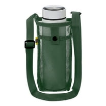 Water Bottle Holder with Shoulder Strap, Mesh Water Bottle Sleeve Bag, Crossbody Bottles Carrier Sling Pouch for Hiking Gym Camping Walking Travel, Dark Green