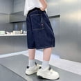 thumbnail image 5 of Boys Elastic‑Waist Woven‑Label Dark‑Wash Wide‑Leg Denim Knee Shorts,5‑16Y, 5 of 9