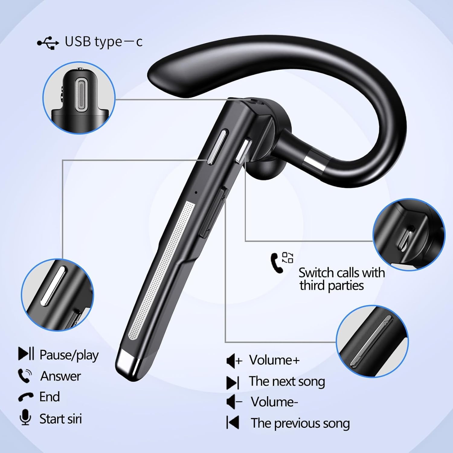 Bluetooth Earphones, Equipped With an Intelligent LED Charging Case,500h Battery Life,Clearer Communication.