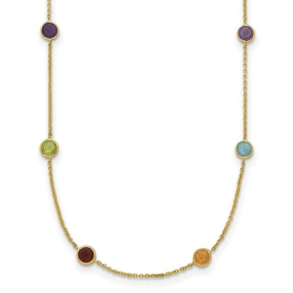 Auriga Fine Jewelry 14K Yellow Gold Polished Multi-color Gemstone Chain Necklace for Women 18"