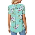 thumbnail image 4 of Camiseta con cuello en V para mujer, mangas cortas de pétalos, espalda plisada, línea media, blusas casuales holgadas, verde menta M, 4 of 5