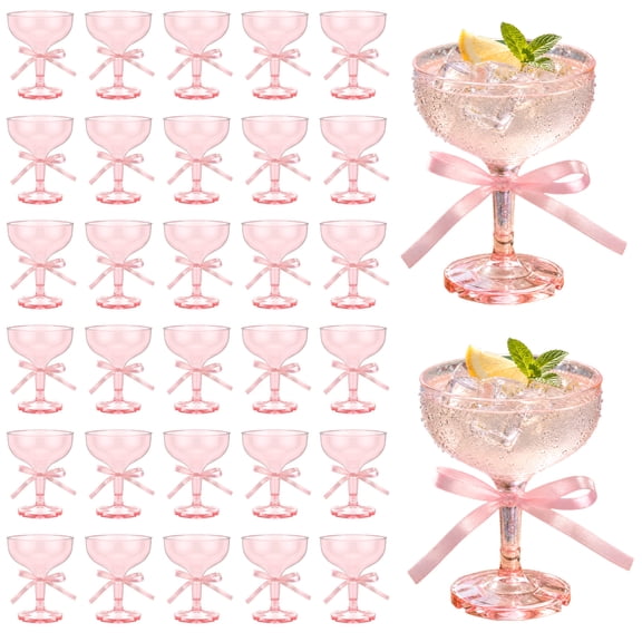 60Pcs Disposable Wine Glasses 8oz Clear Plastic Champagne Cups with Bow Ribbons