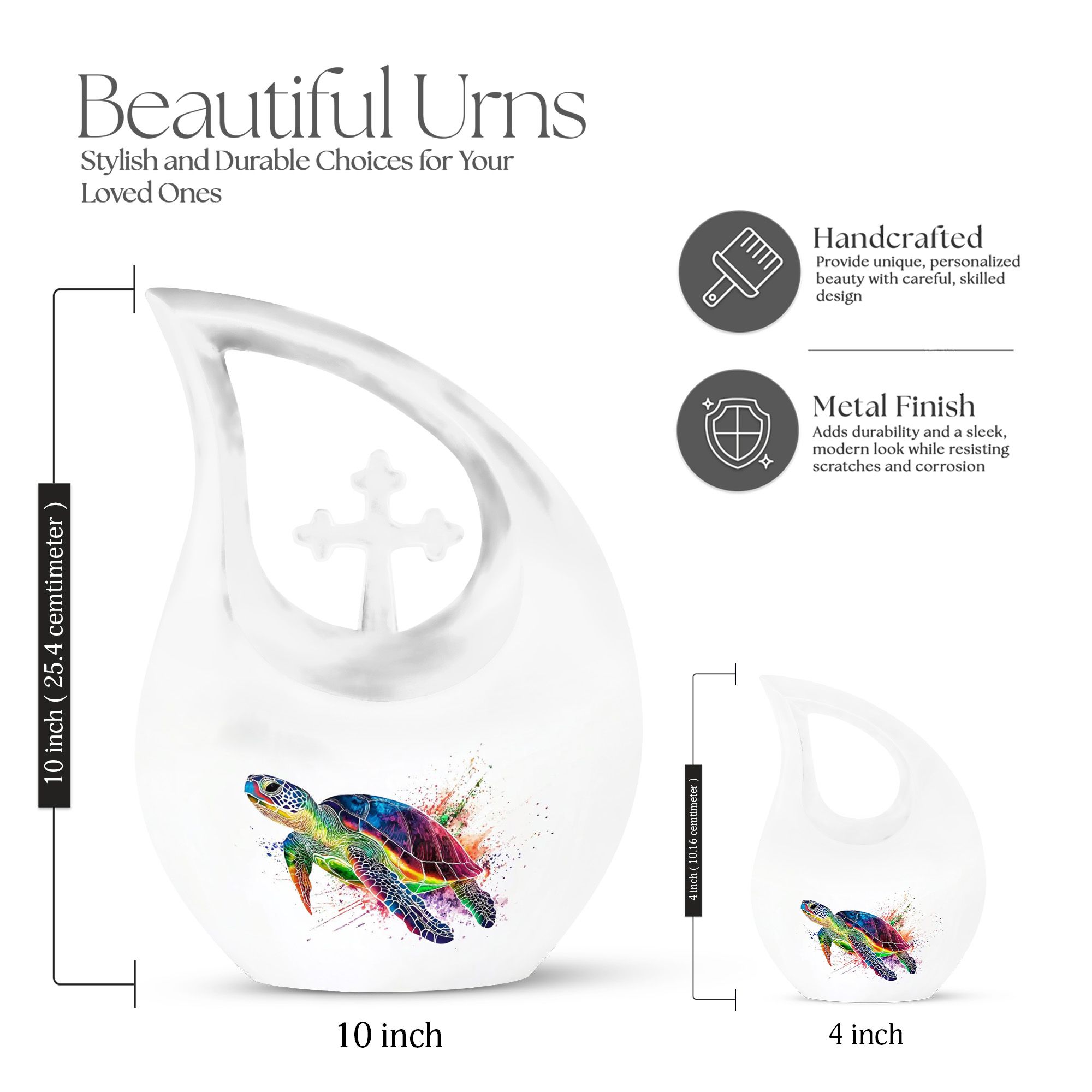 MUKTIVE Tortoise Urn - Burial Urns for Adult Human Ashes - Funeral Decorative Urns - Large Human Remains Memorial Urn for Women - White 10Inch - Pack of 1
