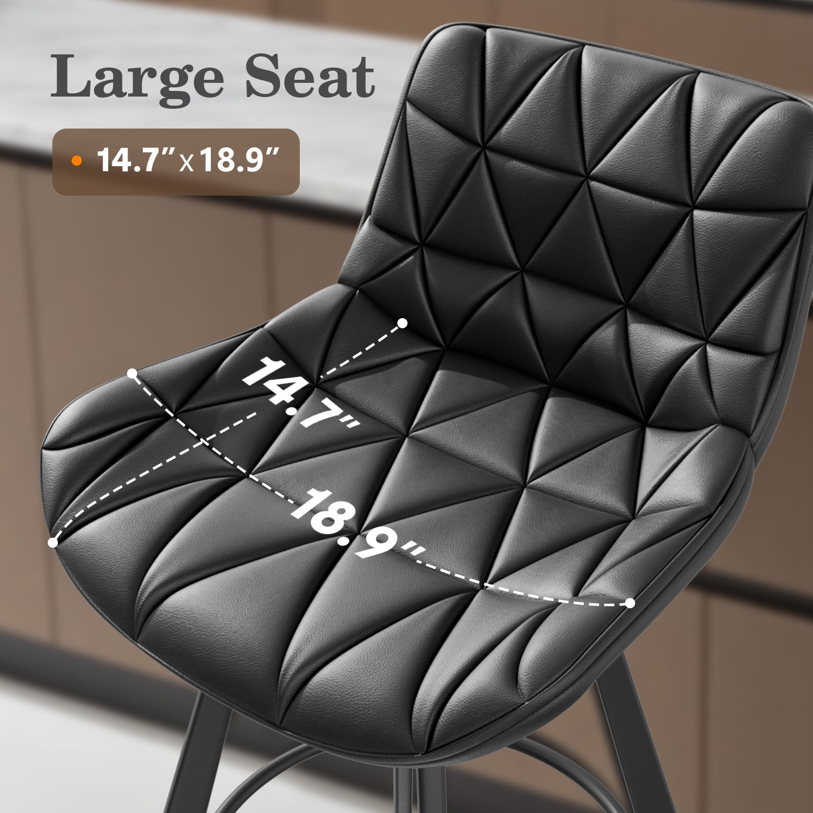 HomeZeer Bar Stools Set of 6, 26" Counter Height Bar Stools with Low Back and Footrest, PU Leather Upholstered Seat, Metal Legs Bar Chairs for Kitchen Island Dining, Black
