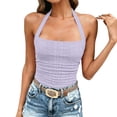 thumbnail image 2 of ClodeEU Women's Halter Neck Sleeveless Tank Top,Casual Slim Fit Cami Shirt for Summer Purple,Women's Plus S, 2 of 6
