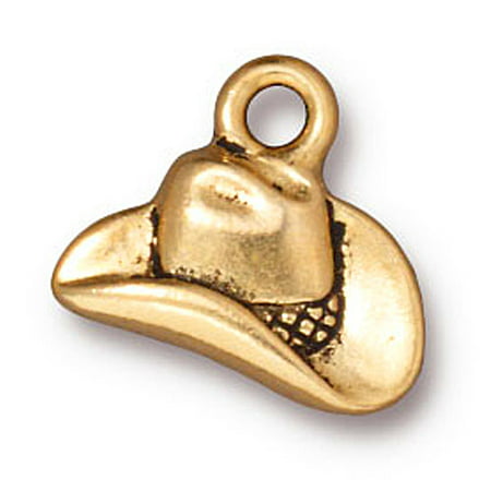 22K Gold Plated Pewter Western Cowboy Hat Charm 12mm (1)