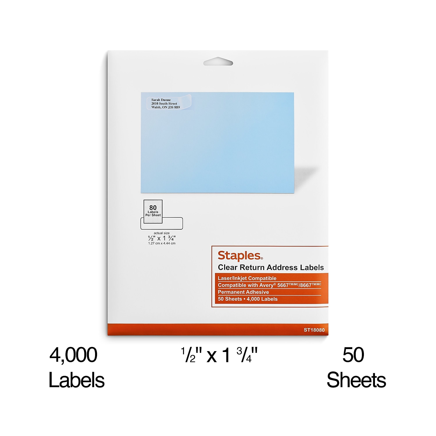 Staples Laser/Inkjet Address Labels 1/2" x 1 3/4" Clear 80 Labels/Sheet 573947