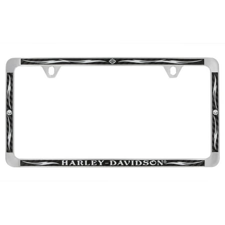 - Harley-Davidson Wilie G. Skull Black License Plate Frame Simulated Black Carbon Fiber Inlay