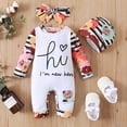 thumbnail image 2 of Coduop Newborn Girl Outfit Long Sleeve Romper Jumpsuit with Headband Hat Set, 2 of 6