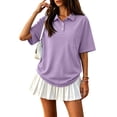 thumbnail image 3 of Garbnen Short Sleeve Polo Shirt Women Collared Button V Neck T Shirts Women Side Slit Casual Lightweight Dressy Woman Golf Shirt with Pocket Purple XL, 3 of 9