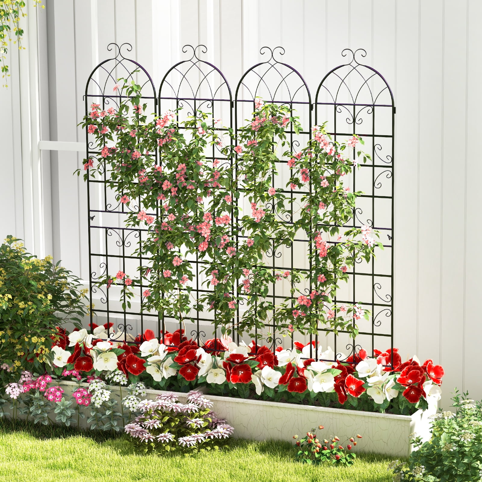 Patiojoy Metal Garden Trellis for Climbing Plants 2 Pack Fence Trellis Panels 87�� Tall Retro Style Cucumber Trellis