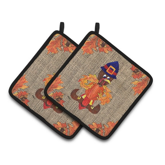 Thanksgiving Turkey Pilgram Fleur de lis Pair of Pot Holders