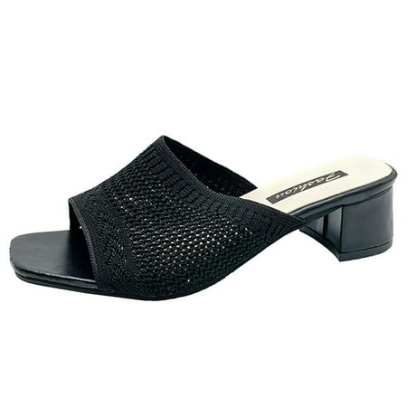 

SEMIMAY Spring And Summer Mid Heel Women Sandals And Slippers Flying Woven Breathable Fashion Slippers Black
