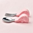 thumbnail image 1 of Tenedor cuchara de entrenamiento para aprender a comer para bebés hipopótamo, mango corto, vajilla de acero inoxidable, tenedor cuchara de silicona para alimentos complementarios para niños, 1 of 6