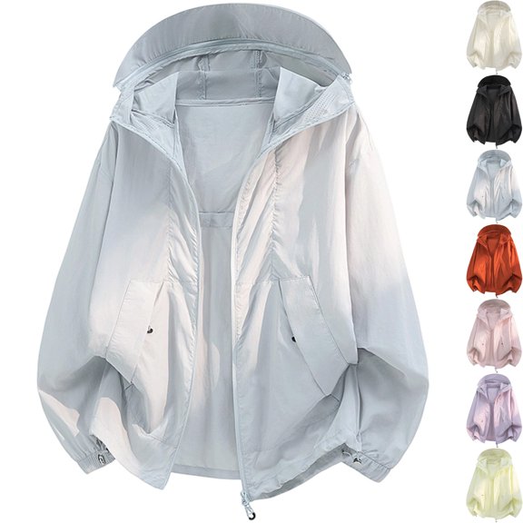 Men's Lightweight Breathable Vented Back Sun Protection Shirts Hooded Windbreaker Shell Jacket Zip Pockets for Hiking Running Training Outdoor Travel, Light Blue, XXXL