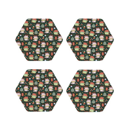 

Fuzoiu Dragon With Hohoho Print Leather Coasters Set Drink Coasters Set of 4 for Tabletop Protection Durable PVC Coasters Home Décor and Housewarming Gift-Hexagon