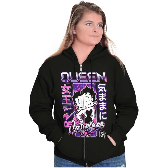 Kanji Betty Boop Queen of Carefree Zip Hoodie Sweatshirt Women Brisco Brands S