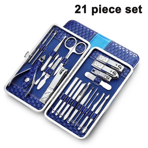 Kit de 21 cortaúñas y pedicura de acero inoxidable para manicura profesional para hombres y mujeres, herramientas para el cuidado de las uñas, kits de cuidado personal para el hogar y viajes con