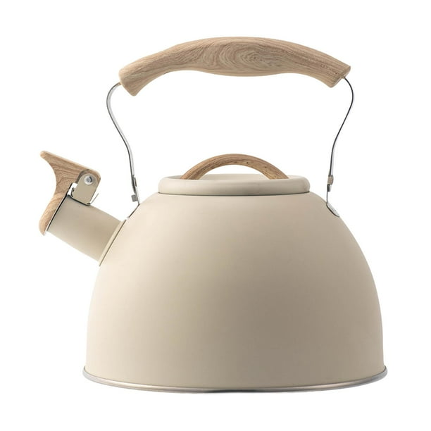 Tetera silbante de acero inoxidable de 3 l con asa cómoda y portátil beige