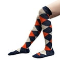 thumbnail image 6 of COUVER Women’s Thigh High Over Knee Fashion Argyle Socks, Navy Dark Orange Ash, Medium, 2 Pairs, 6 of 8