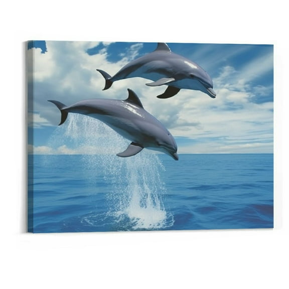 Shiartex Ocean Bottlenose Dolphin Poster Canvas Wall Art Picture Print Hanging Photo Gift Idea Living Room Home Mural Decoration (20x16 Inch)