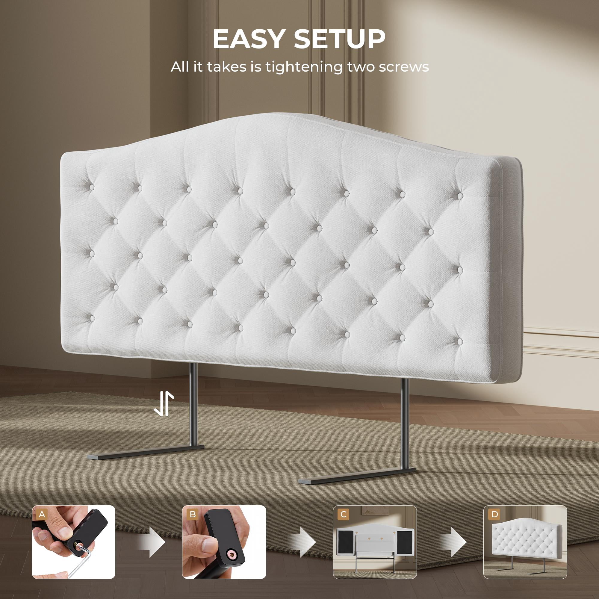 Patbrela Tufted Upholstered Head-Board King Size with 4" Thickened High-Density Sponge, Luxury Button-Tufted King Head-Board Only, Adjustable Height Headboard, Easy Set-up, Beige
