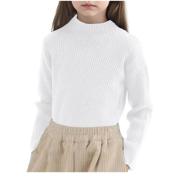 Maean Kids Mock Neck Sweaters Ribbon Knit Long Sleeve Fall Winter Solid Color Turtleneck Sweater