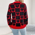 thumbnail image 4 of Aueoeo Women's Long Sleeve Sweaters Color Contrast Plaid Heart-Shaped Round Neck Pullover Fashionable Sweater, 4 of 8
