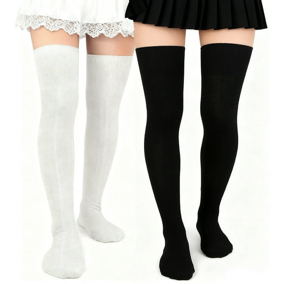 Women Thigh High Socks Extra Long Knitted Thigh High Boot Socks Winter Stockings  2 Pairs