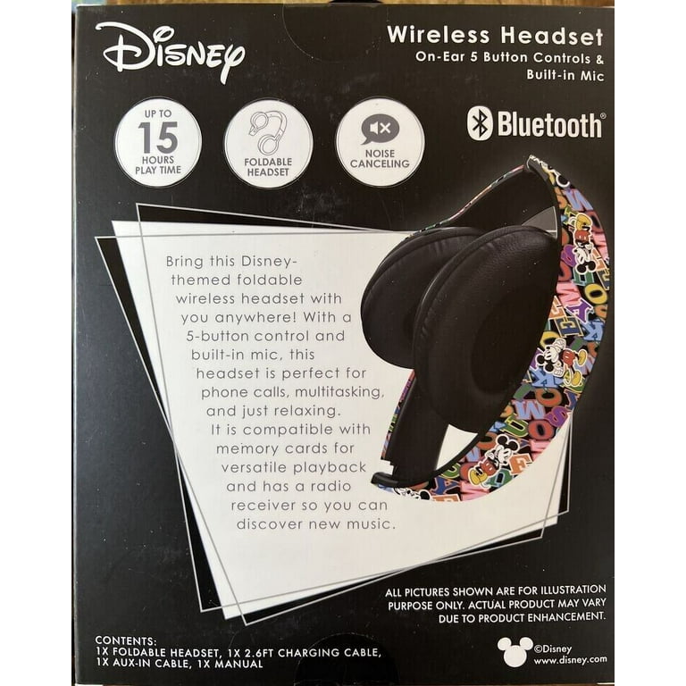 DISNEY Mickey Mouse Wireless Headset Head Phones Bluetooth Noise Canceling