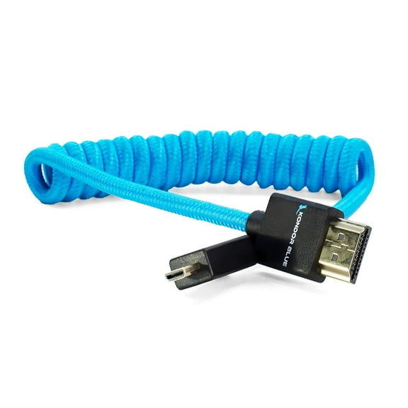 Kondor Blue 12-24" Micro-HDMI to Full HDMI Nylon Braided Coiled Cable for On-Camera Monitors, Blue