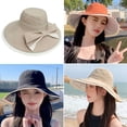 thumbnail image 5 of 56-58cm head circumference big brim fisherman hat female bow sunshade basin hat outdoor beach sunscreen hat - Khaki, 5 of 5