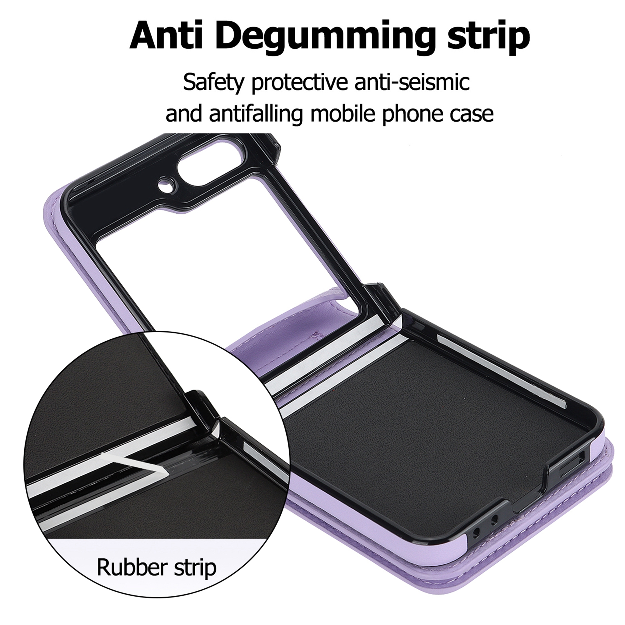 Decase for Samsung Galaxy Z Flip 5 Luxury Zipper Wallet Phone Case, Multi-Function Kickstand Card Holder Adjustable Fashion Flip Cover Case with Crossbody Strap for Samsung Z Flip 5 5G,Purple