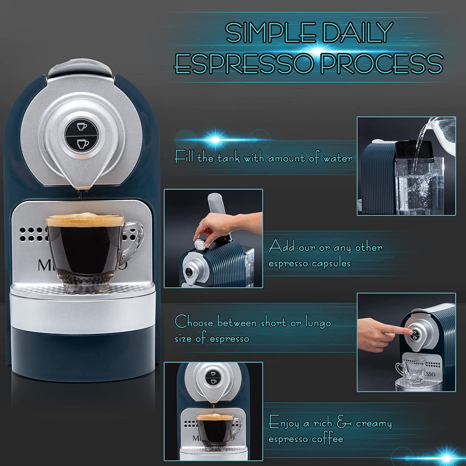 Mixpresso Espresso Machine for Nespresso Compatible Capsule, Single Serve  Coffee Maker Programmable Buttons for Espresso Pods, Premium Italian 19 Bar  High Pressure Pump 23oz 1400W (White) 