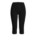 thumbnail image 6 of Women's Solid Color Split Hem with Button Tight Yoga Capri Pants Stretchy Elastic Waist Casual Workout 7/8 Leggings Black, 6 of 6